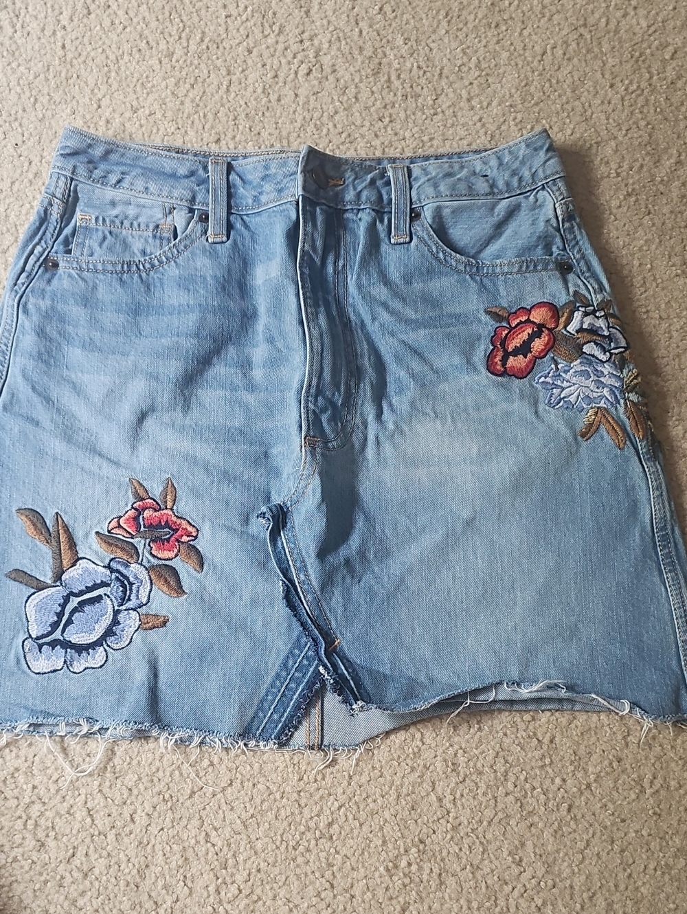 Abercrombie & Fitch Light Blue Embroidered Denim Skirt